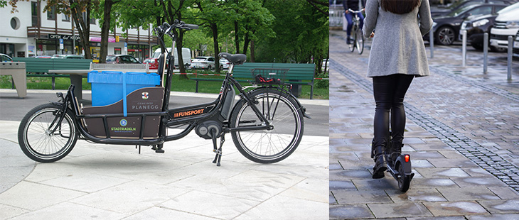 Collage Lastenrad und e-Roller